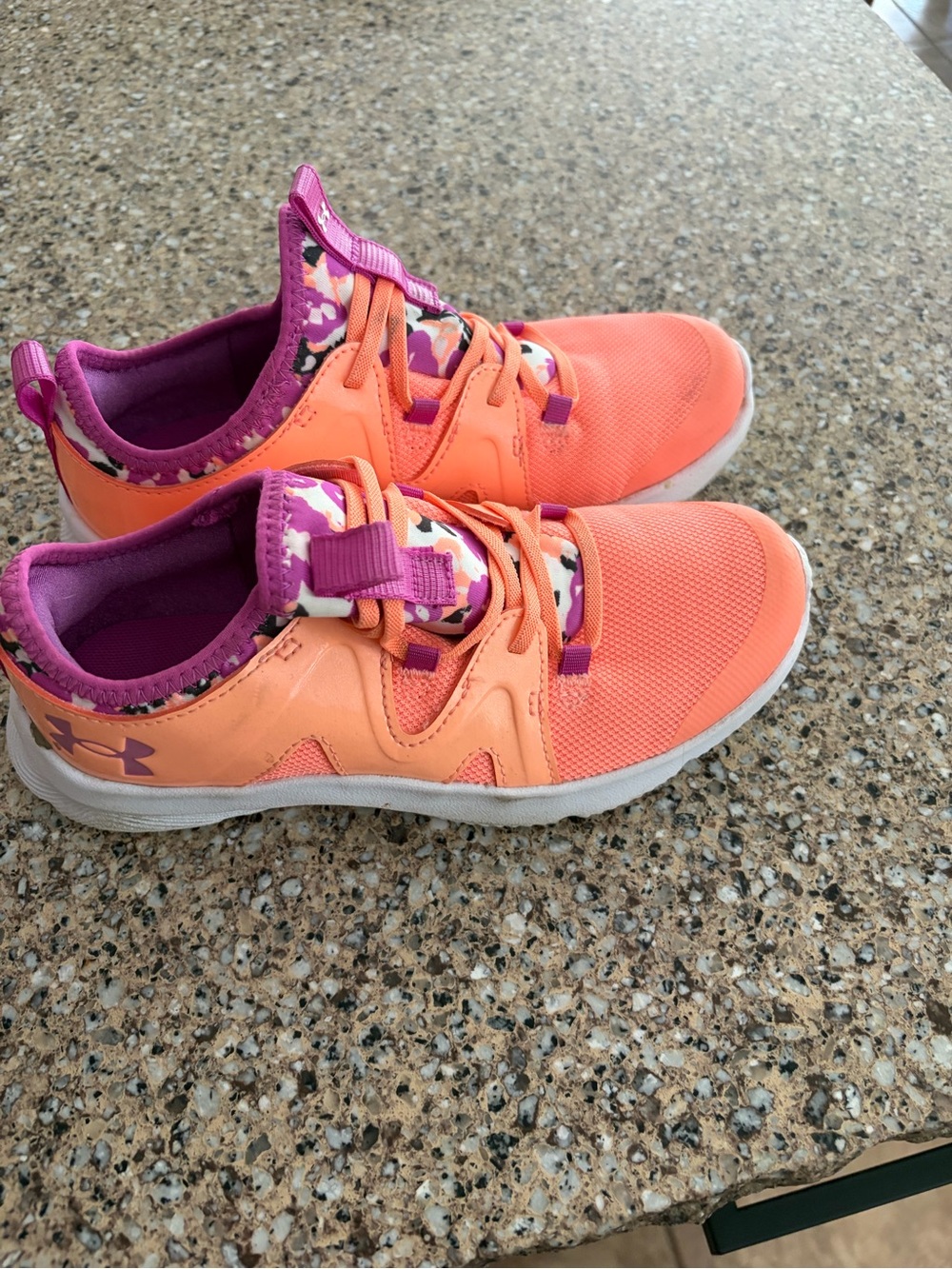 Under Armour Kids Coral and Purple Patterned Athletic Sneakers